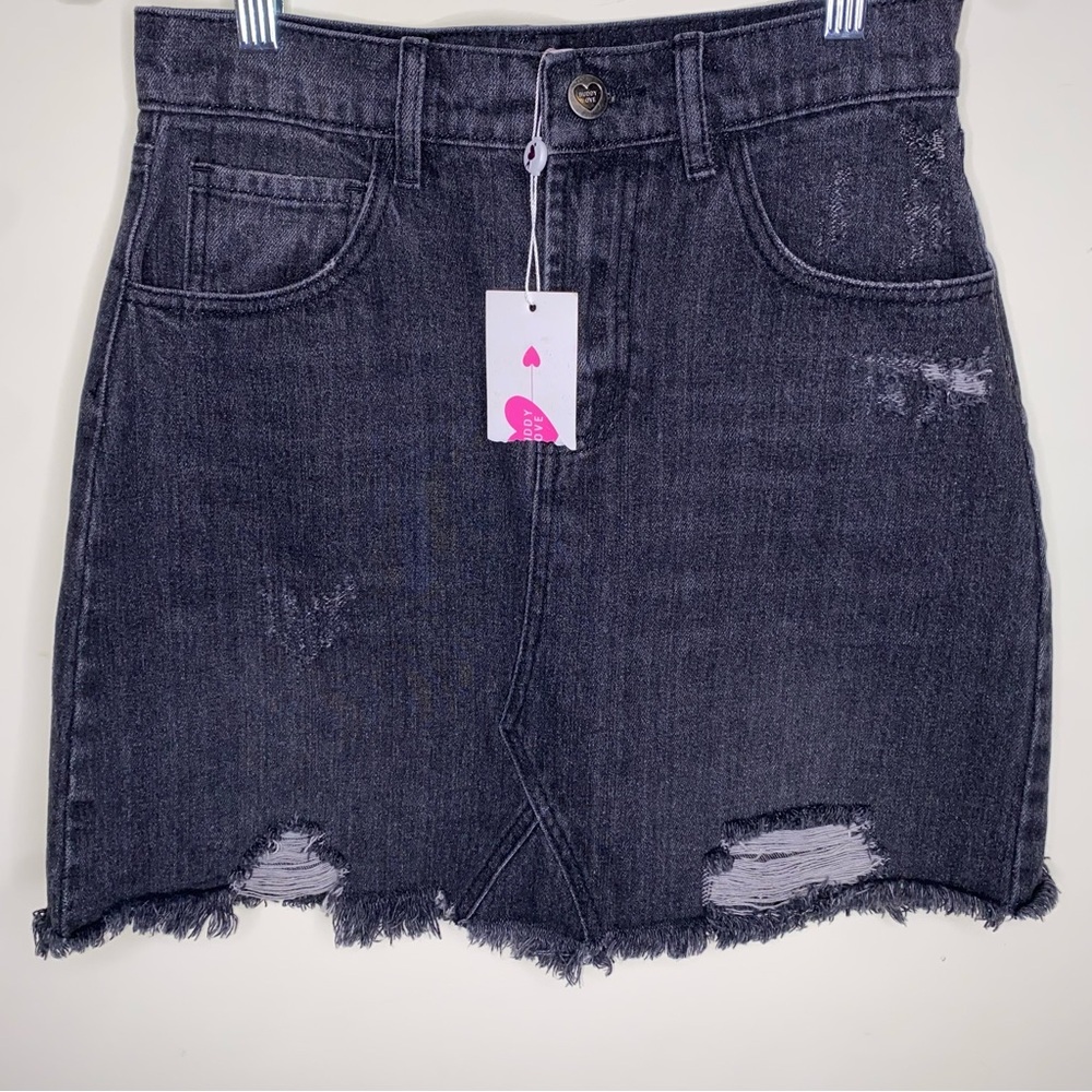 NWT Buddy Love Size 26 Black Denim Distressed Mini Skirt